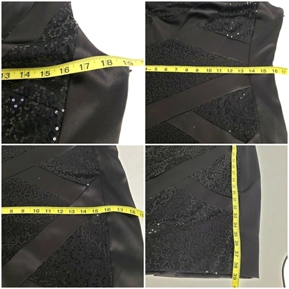 Sangria Cocktail Dress Asymetrical Neckline Bandage Spandex 10 Black Sequins EUC - Picture 8 of 12